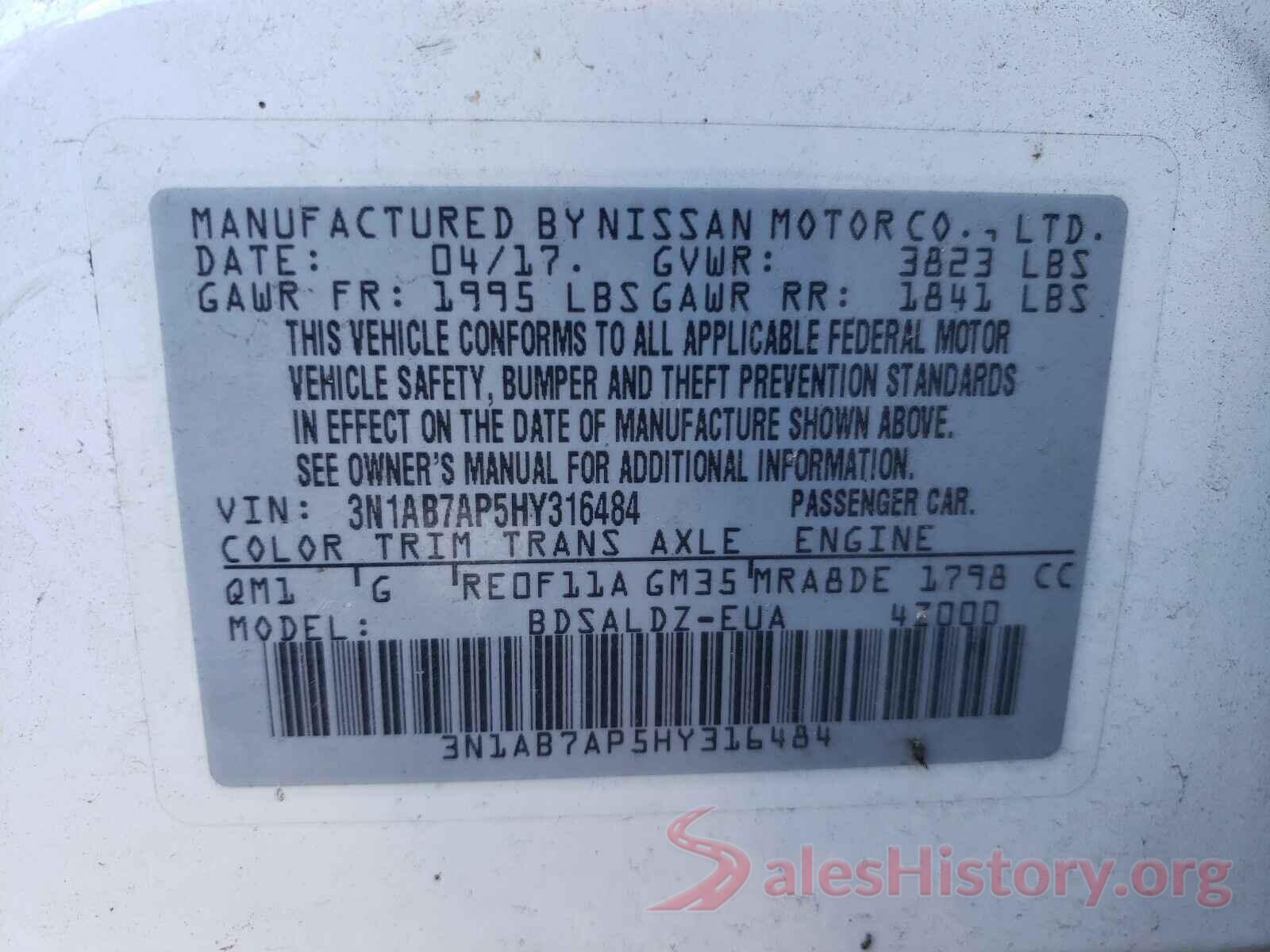 3N1AB7AP5HY316484 2017 NISSAN SENTRA