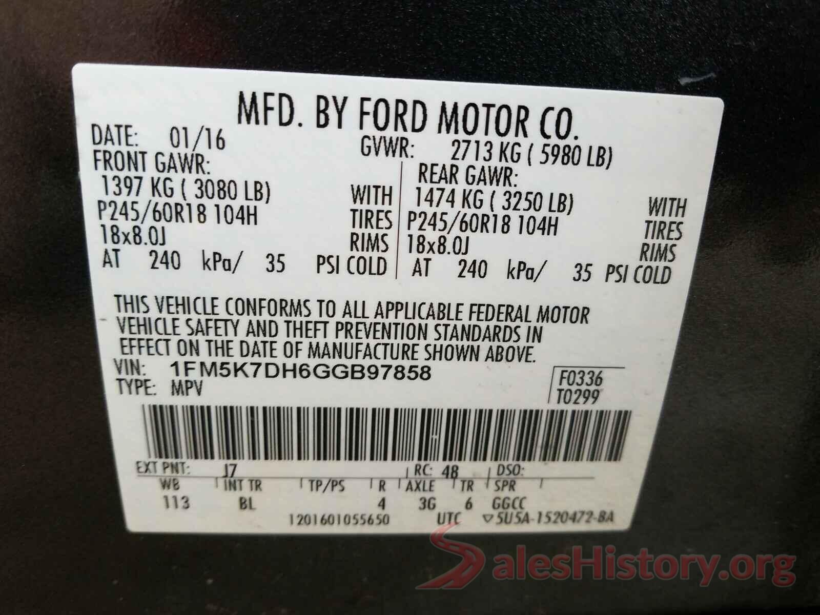 1FM5K7DH6GGB97858 2016 FORD EXPLORER