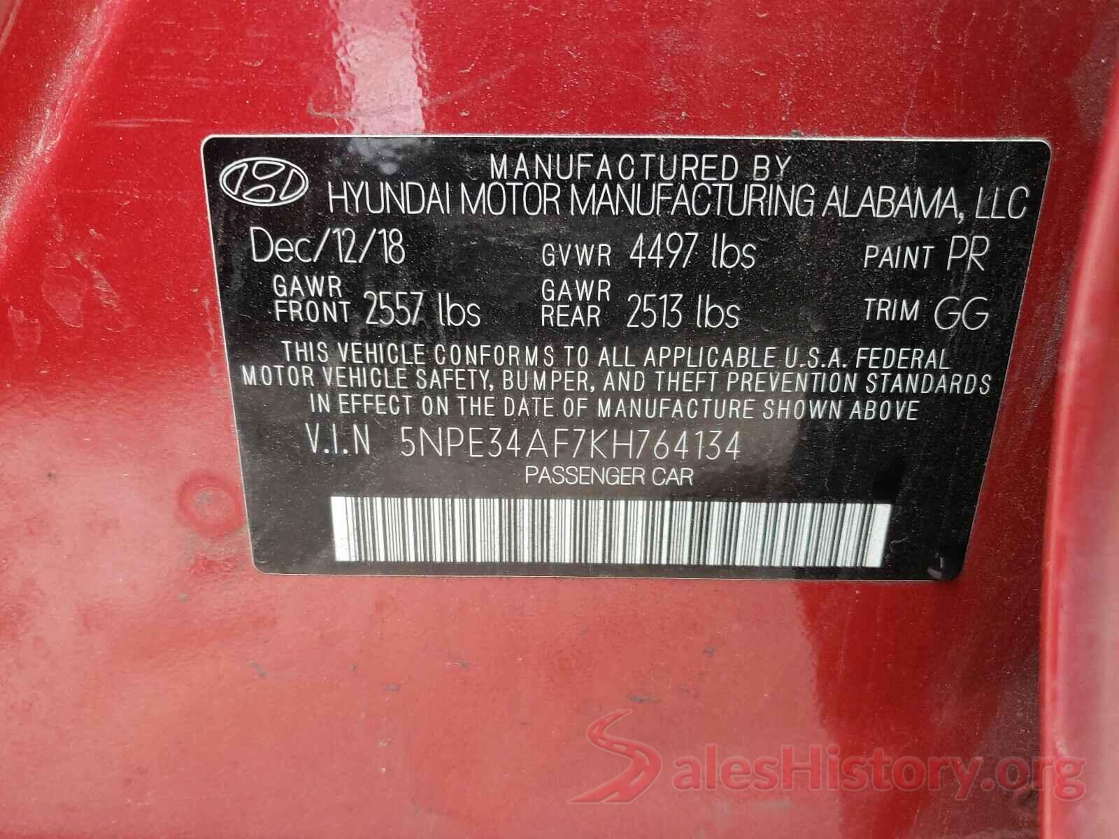 5NPE34AF7KH764134 2019 HYUNDAI SONATA