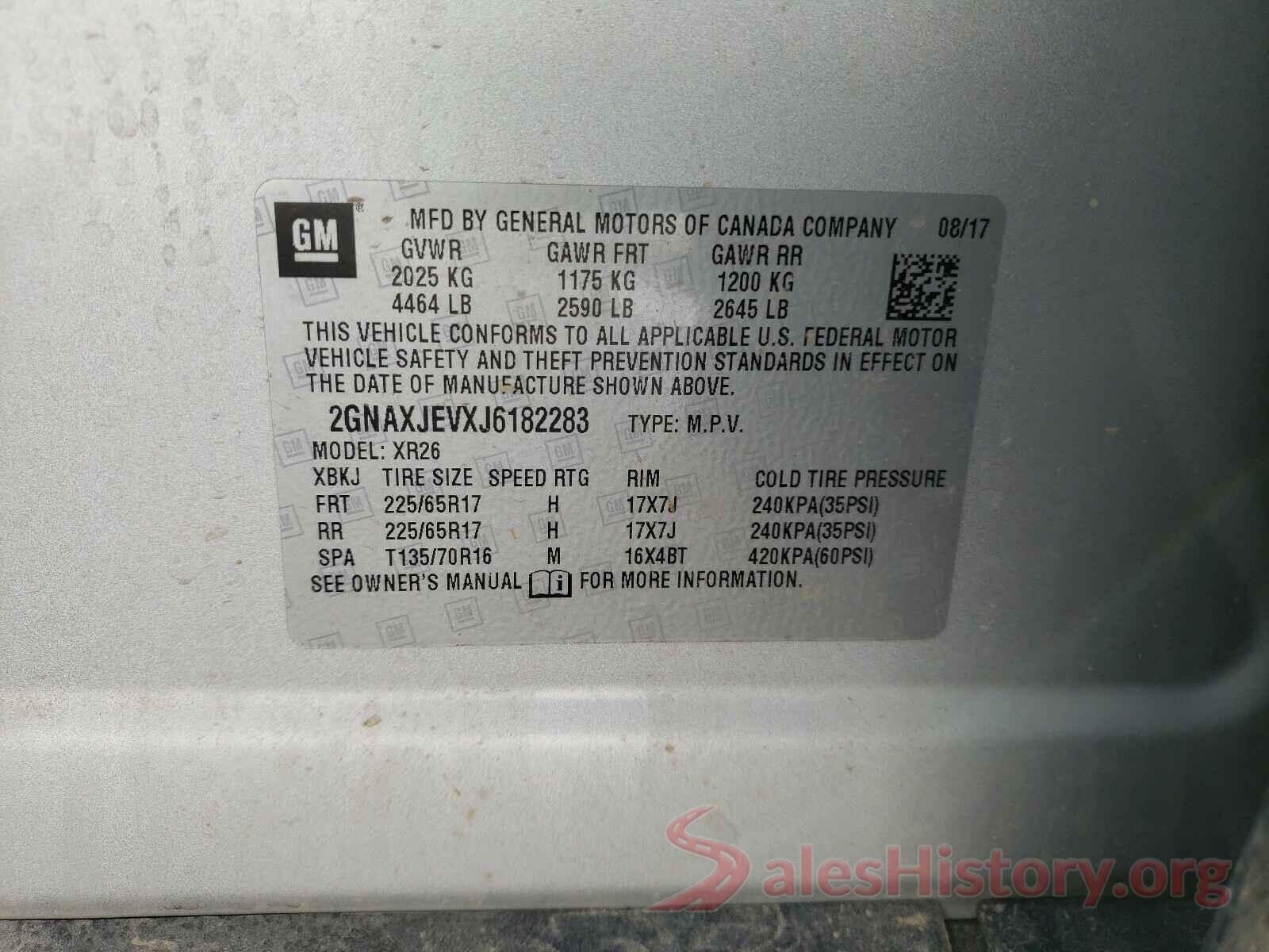 2GNAXJEVXJ6182283 2018 CHEVROLET EQUINOX