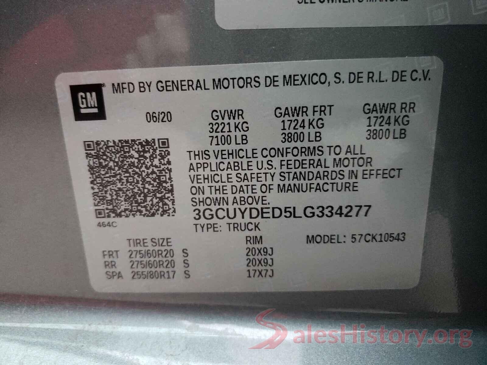 3GCUYDED5LG334277 2020 CHEVROLET SILVERADO