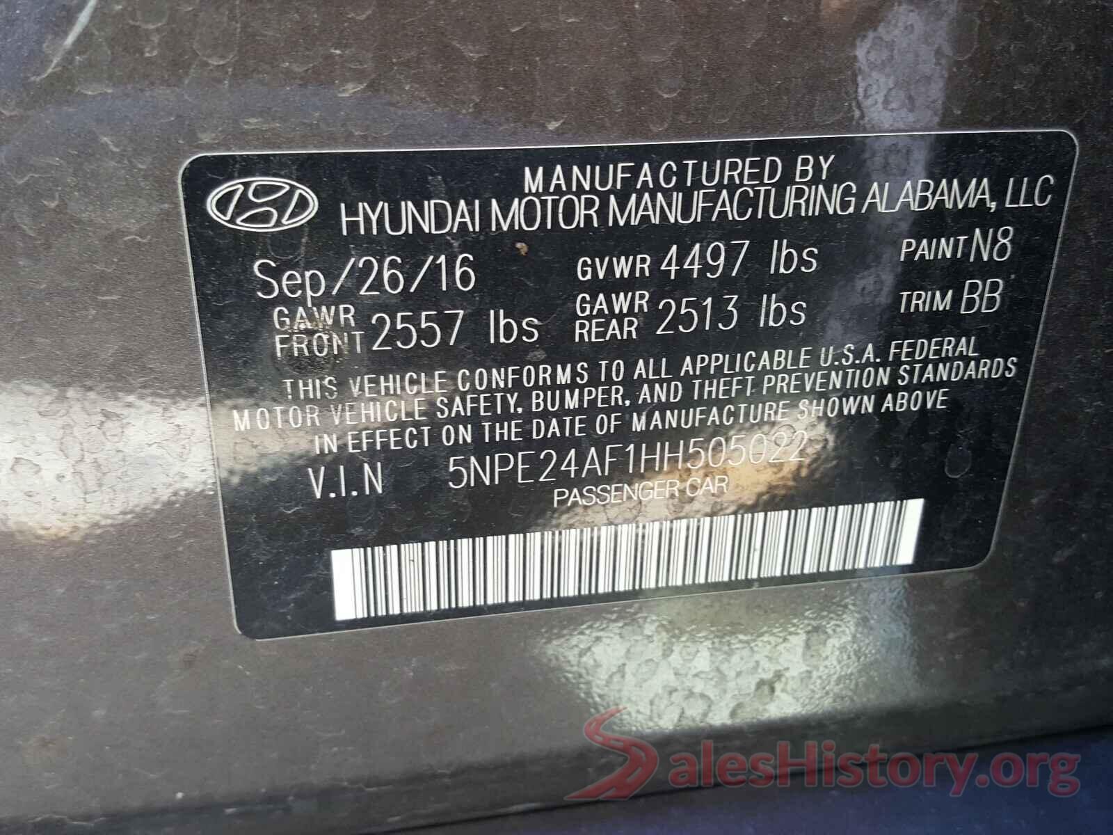 5NPE24AF1HH505022 2017 HYUNDAI SONATA