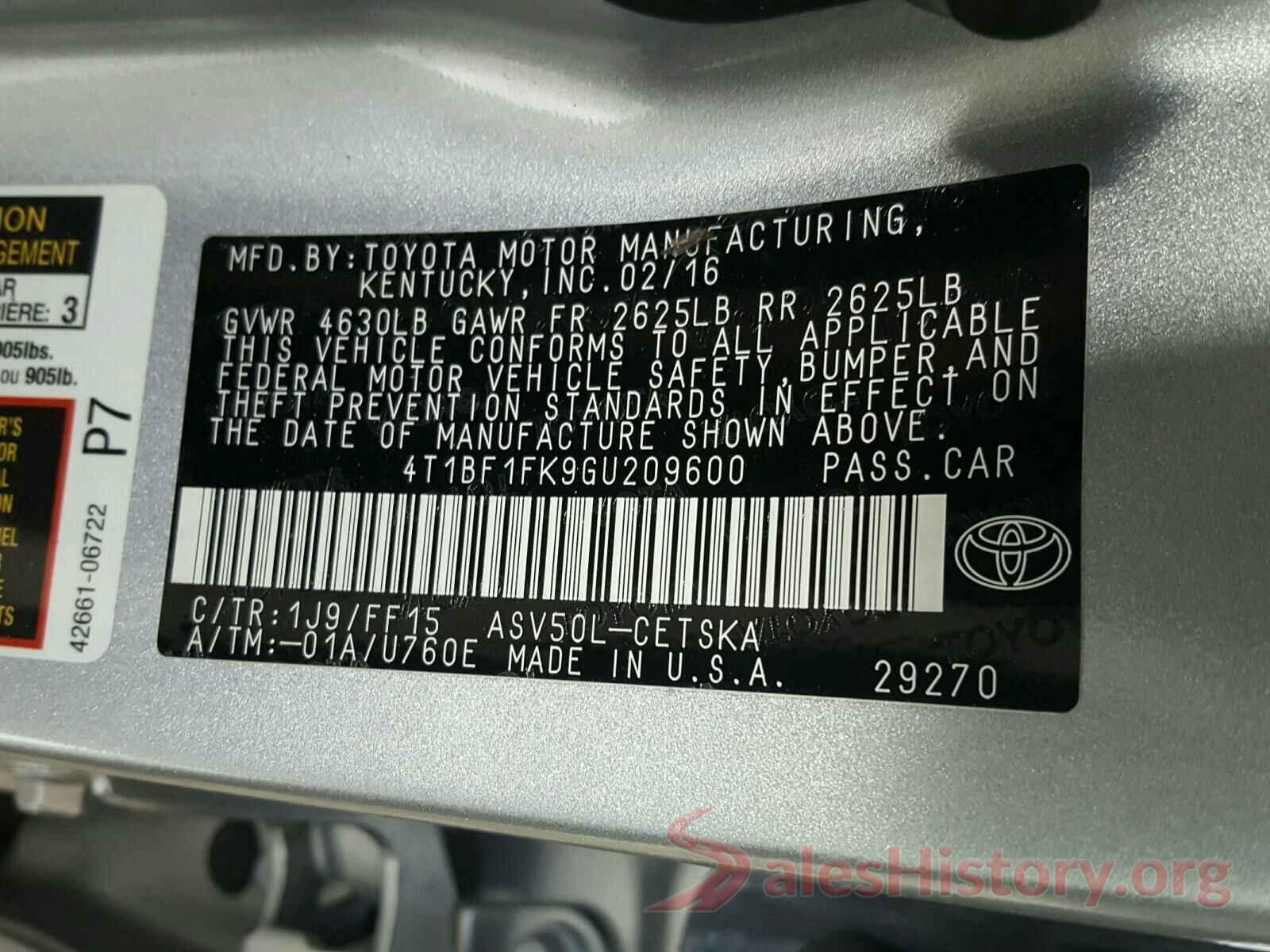 4T1BF1FK9GU209600 2016 TOYOTA CAMRY