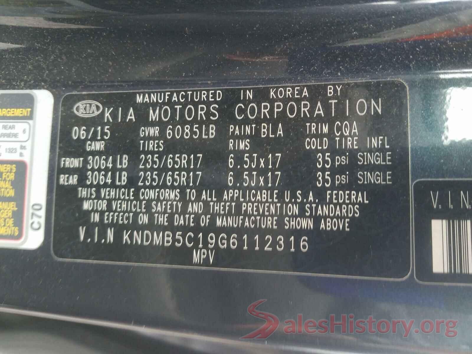 KNDMB5C19G6112316 2016 KIA SEDONA