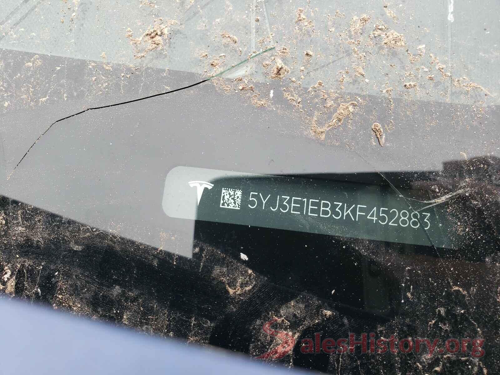 5YJ3E1EB3KF452883 2019 TESLA MODEL 3