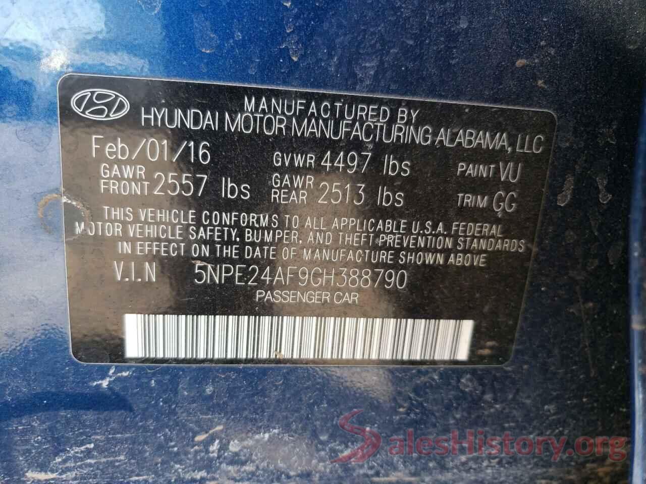 5NPE24AF9GH388790 2016 HYUNDAI SONATA