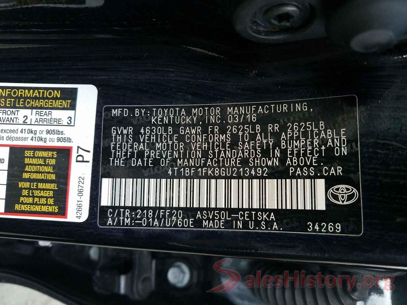 4T1BF1FK8GU213492 2016 TOYOTA CAMRY