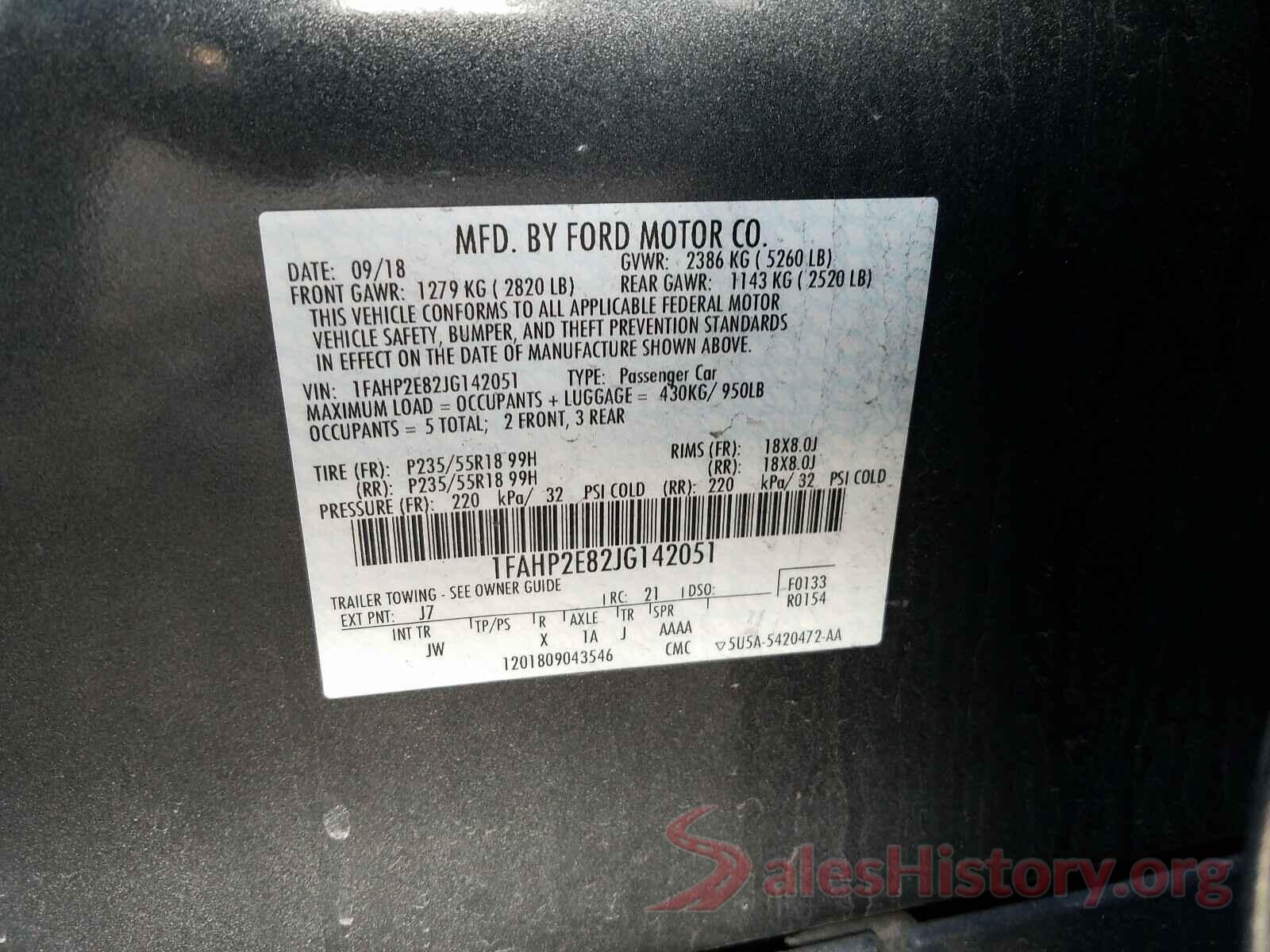 1FAHP2E82JG142051 2018 FORD TAURUS