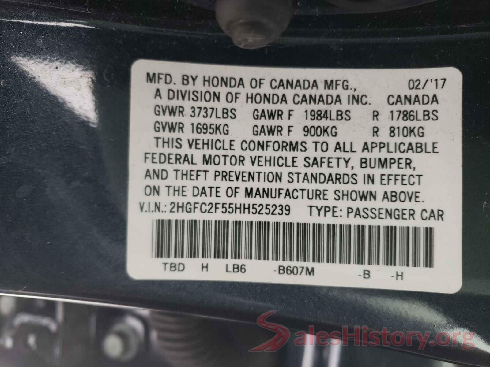 2HGFC2F55HH525239 2017 HONDA CIVIC