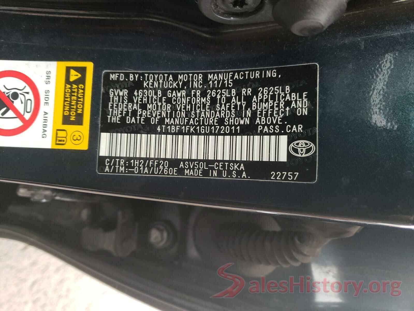 4T1BF1FK1GU172011 2016 TOYOTA CAMRY