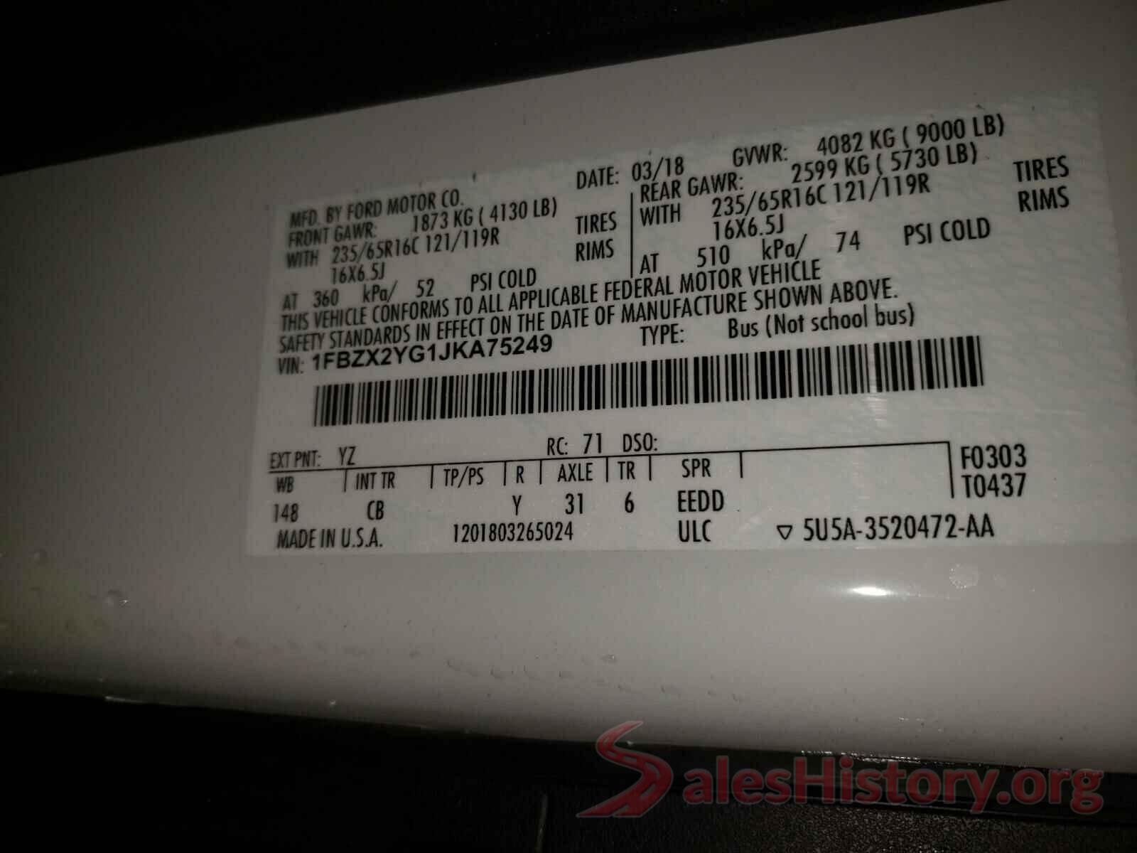 1FBZX2YG1JKA75249 2018 FORD TRANSIT CO