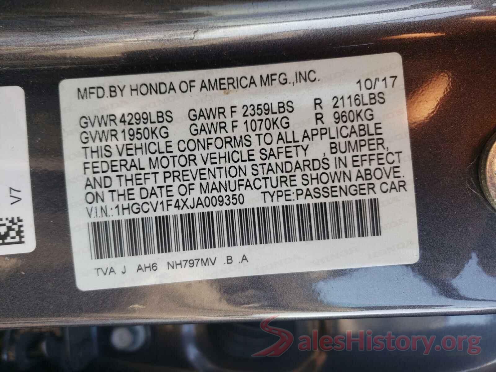 1HGCV1F4XJA009350 2018 HONDA ACCORD