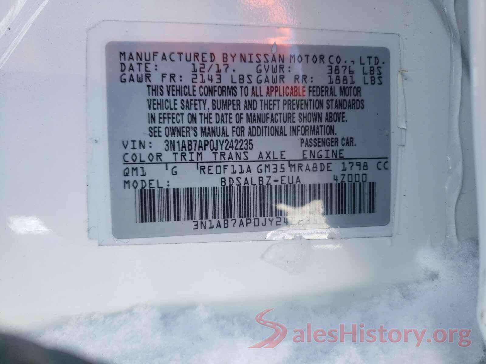 3N1AB7AP0JY242235 2018 NISSAN SENTRA