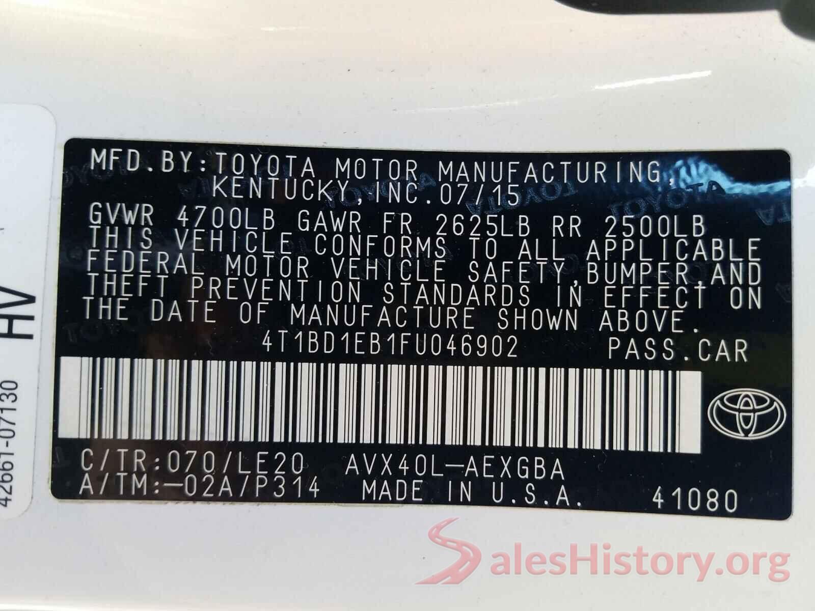 4T1BD1EB1FU046902 2015 TOYOTA AVALON