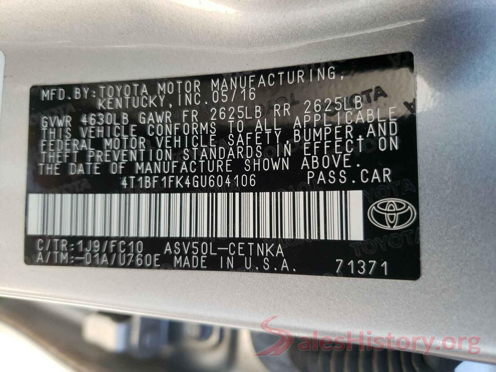 4T1BF1FK4GU604106 2016 TOYOTA CAMRY