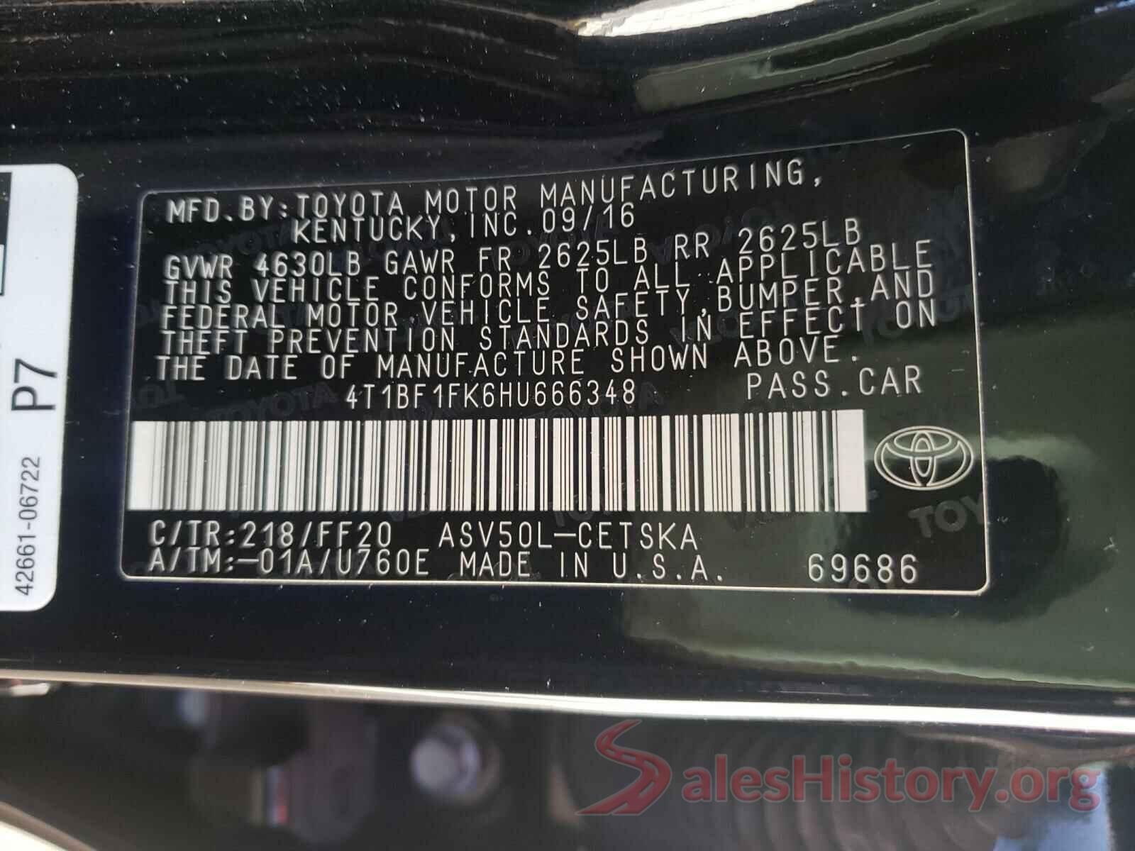 4T1BF1FK6HU666348 2017 TOYOTA CAMRY