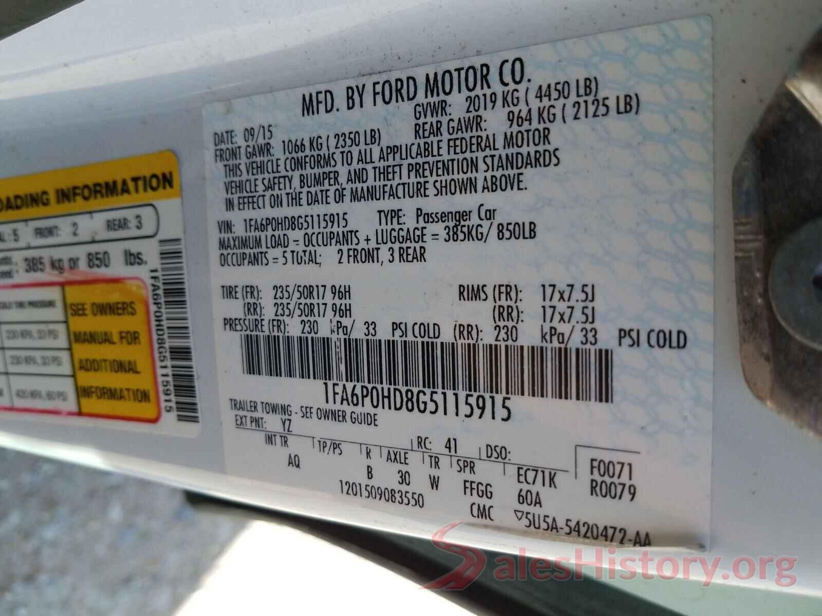 1FA6P0HD8G5115915 2016 FORD FUSION