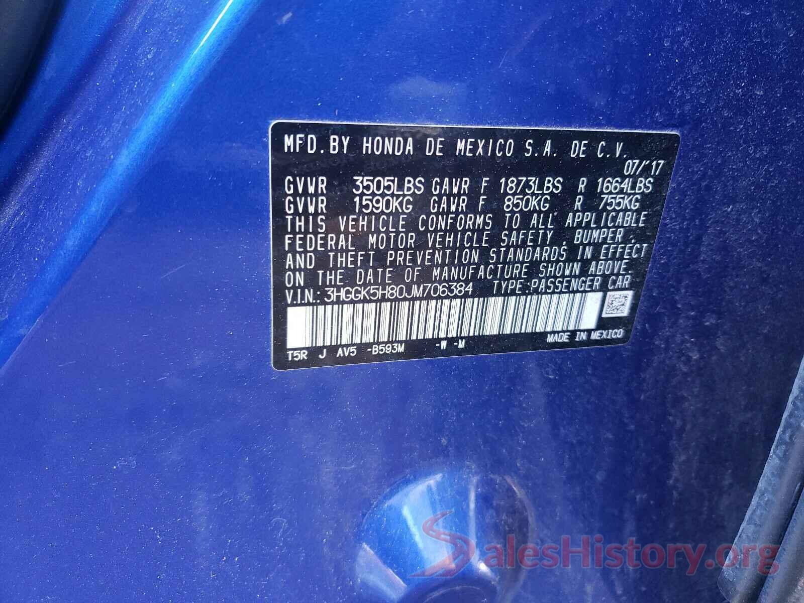 3HGGK5H80JM706384 2018 HONDA FIT