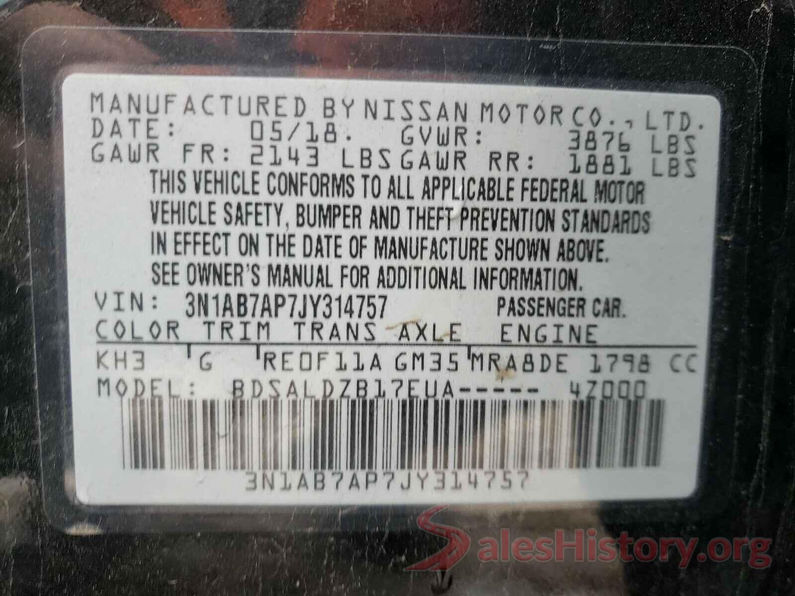 3N1AB7AP7JY314757 2018 NISSAN SENTRA