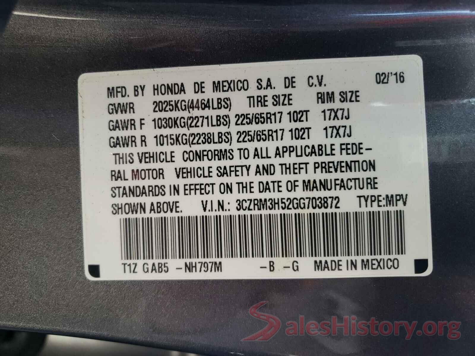 3CZRM3H52GG703872 2016 HONDA CRV