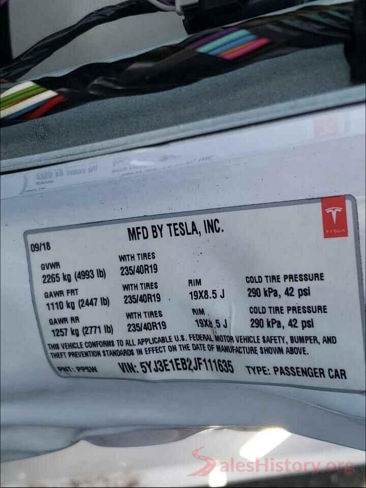 5YJ3E1EB2JF111635 2018 TESLA MODEL 3