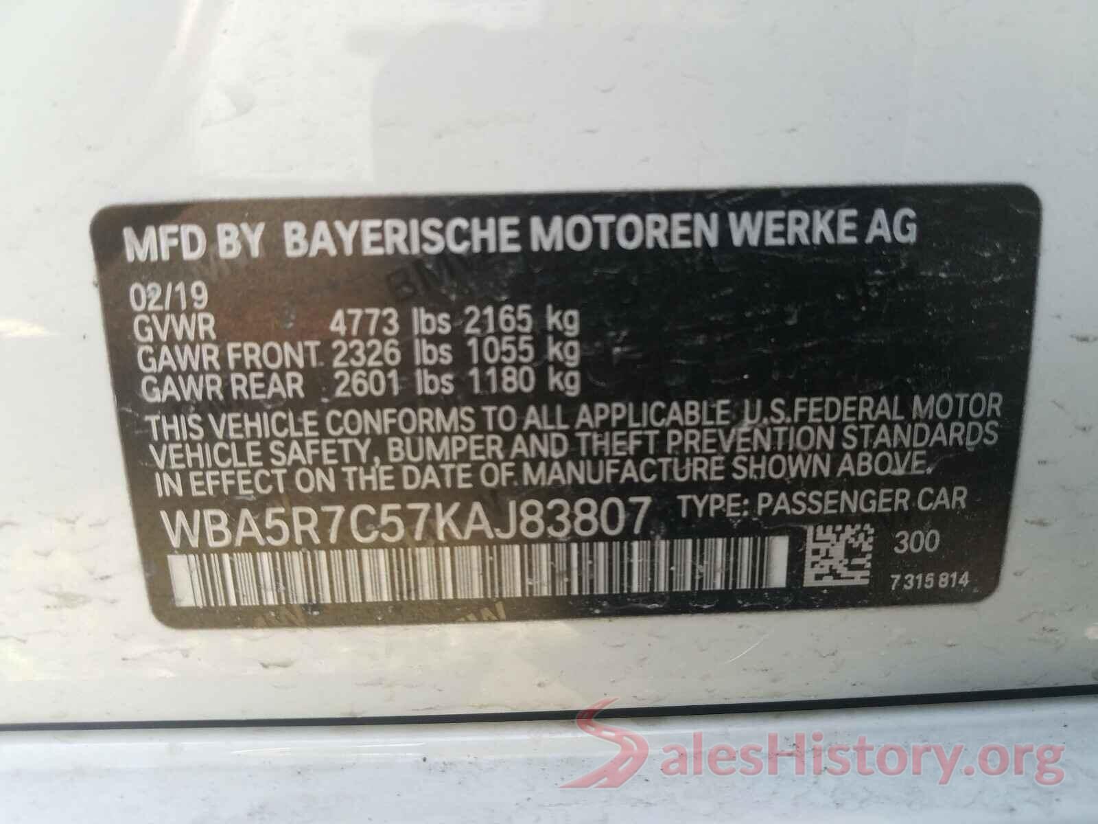 WBA5R7C57KAJ83807 2019 BMW 3 SERIES