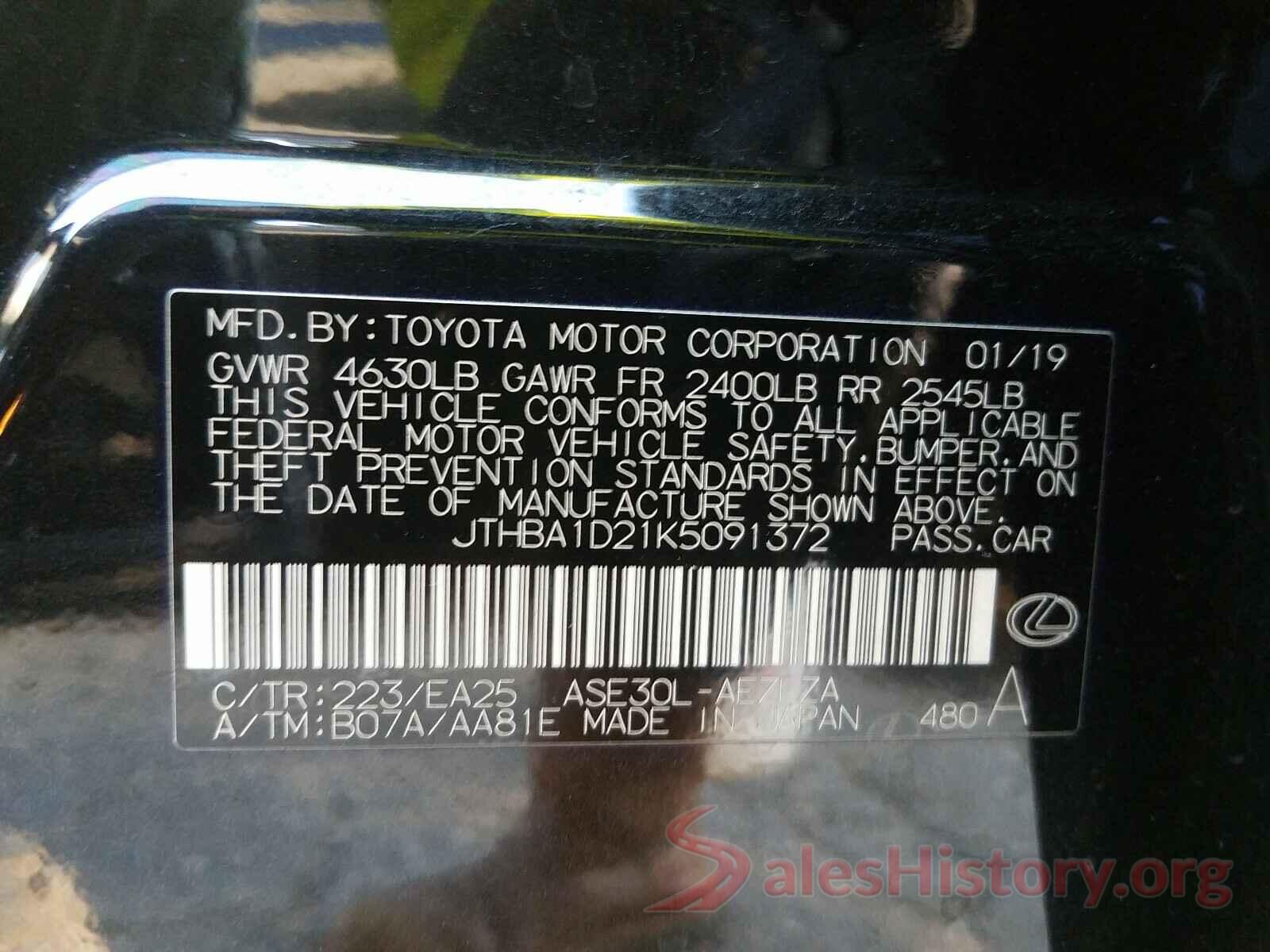 JTHBA1D21K5091372 2019 LEXUS IS