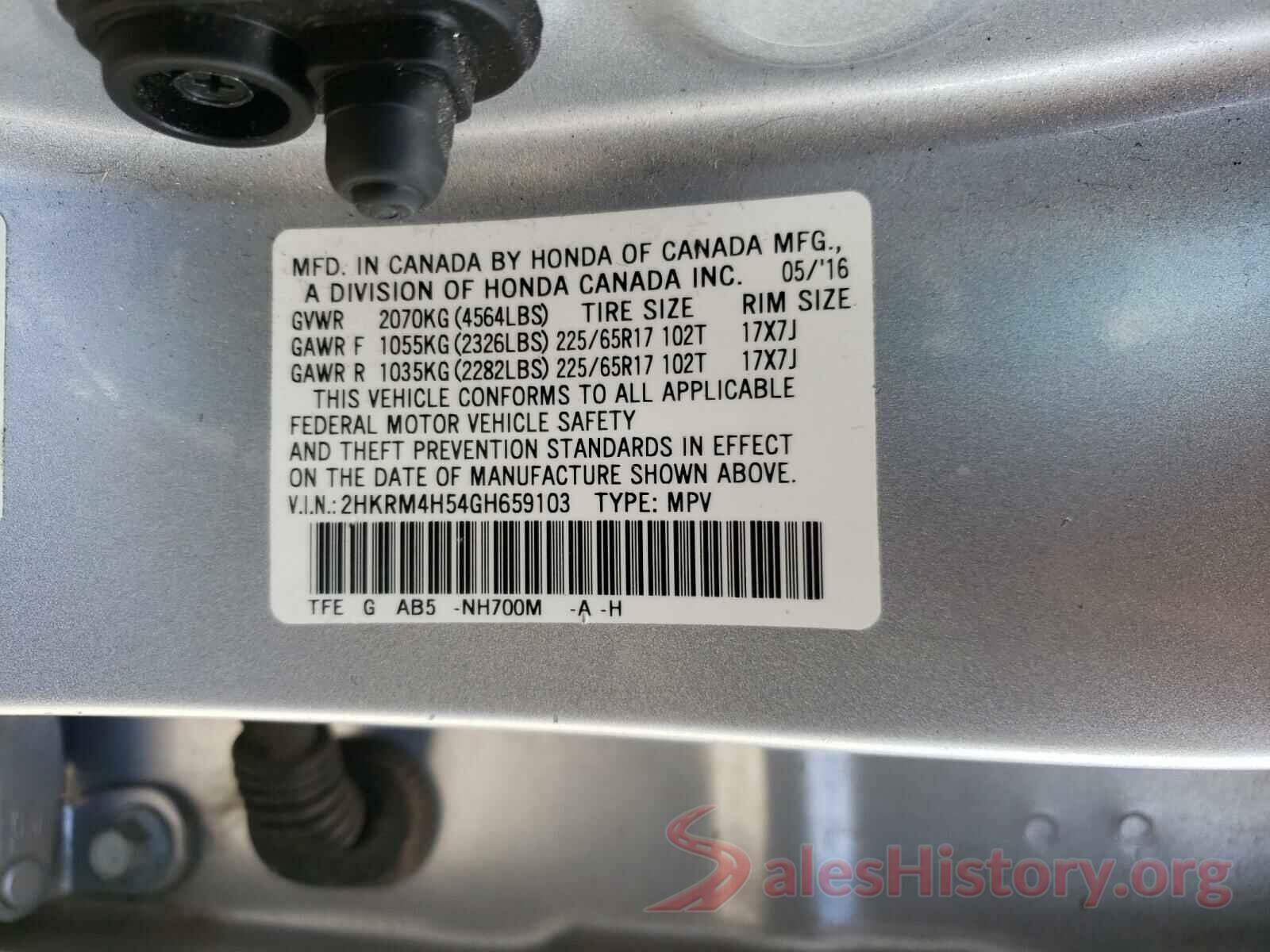 2HKRM4H54GH659103 2016 HONDA CRV