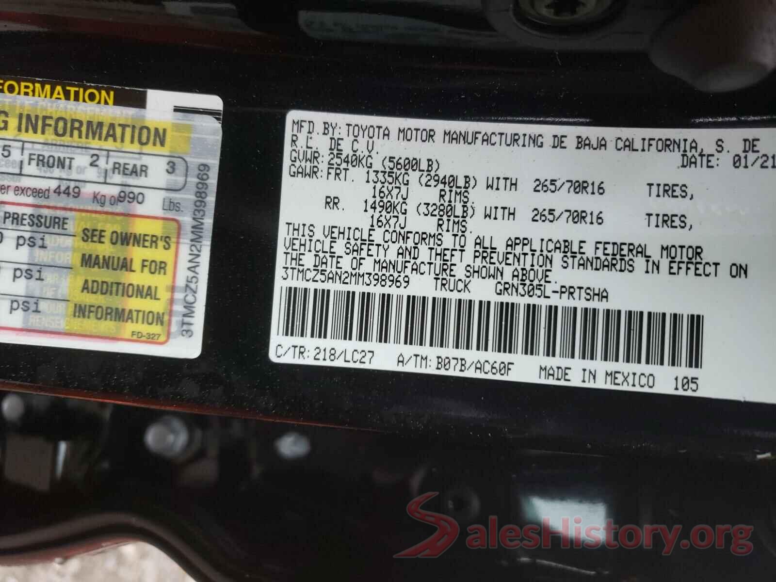 3TMCZ5AN2MM398969 2021 TOYOTA TACOMA