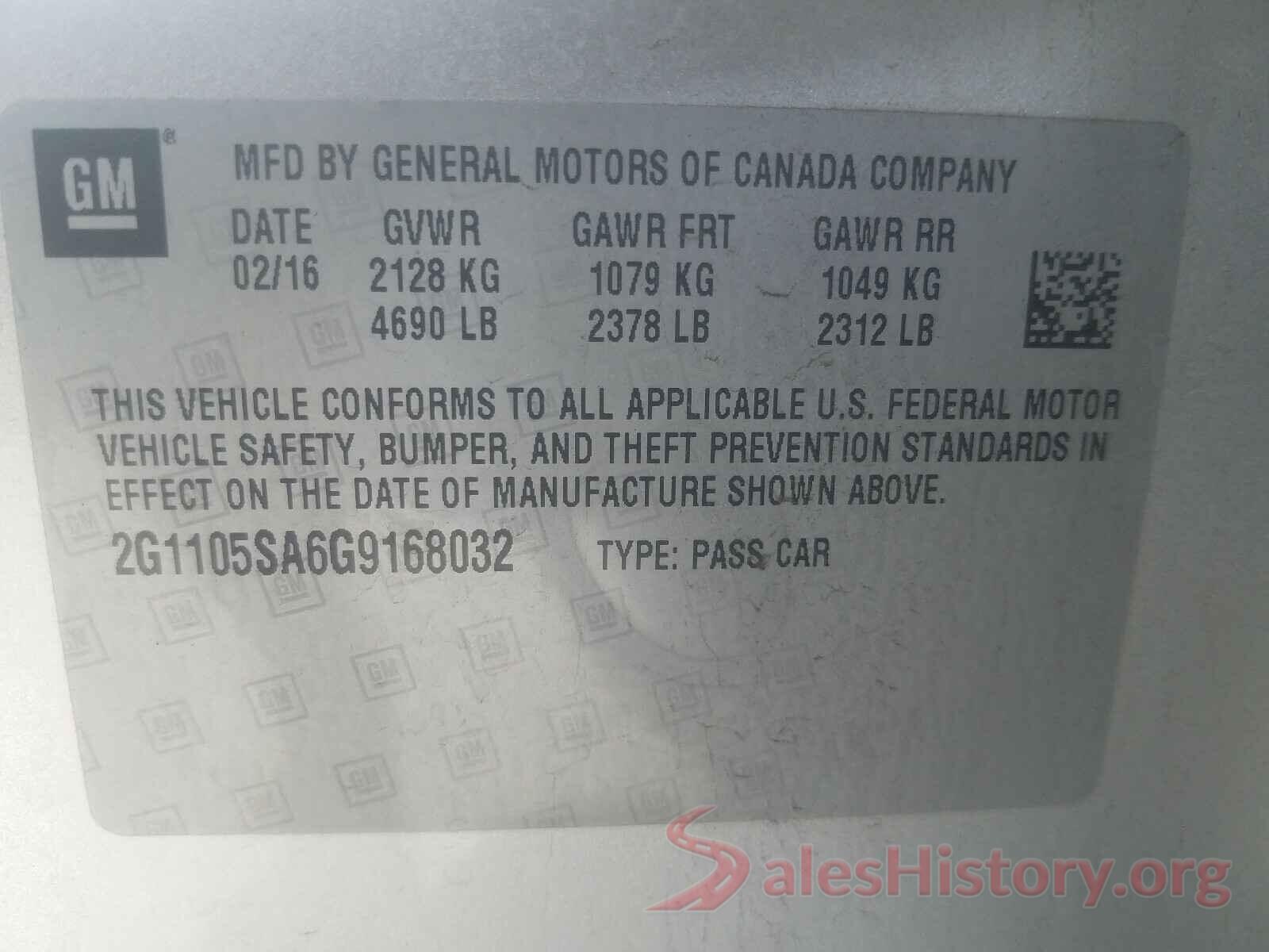 2G1105SA6G9168032 2016 CHEVROLET IMPALA