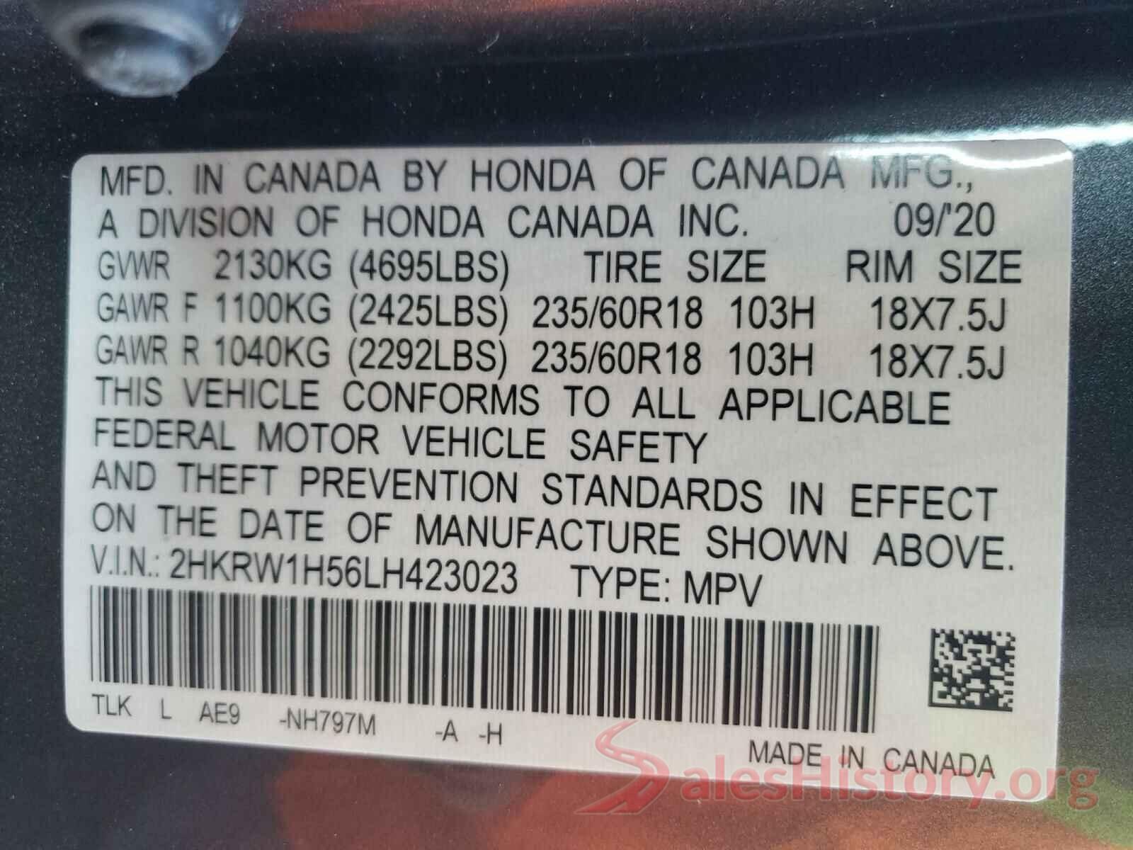 2HKRW1H56LH423023 2020 HONDA CRV