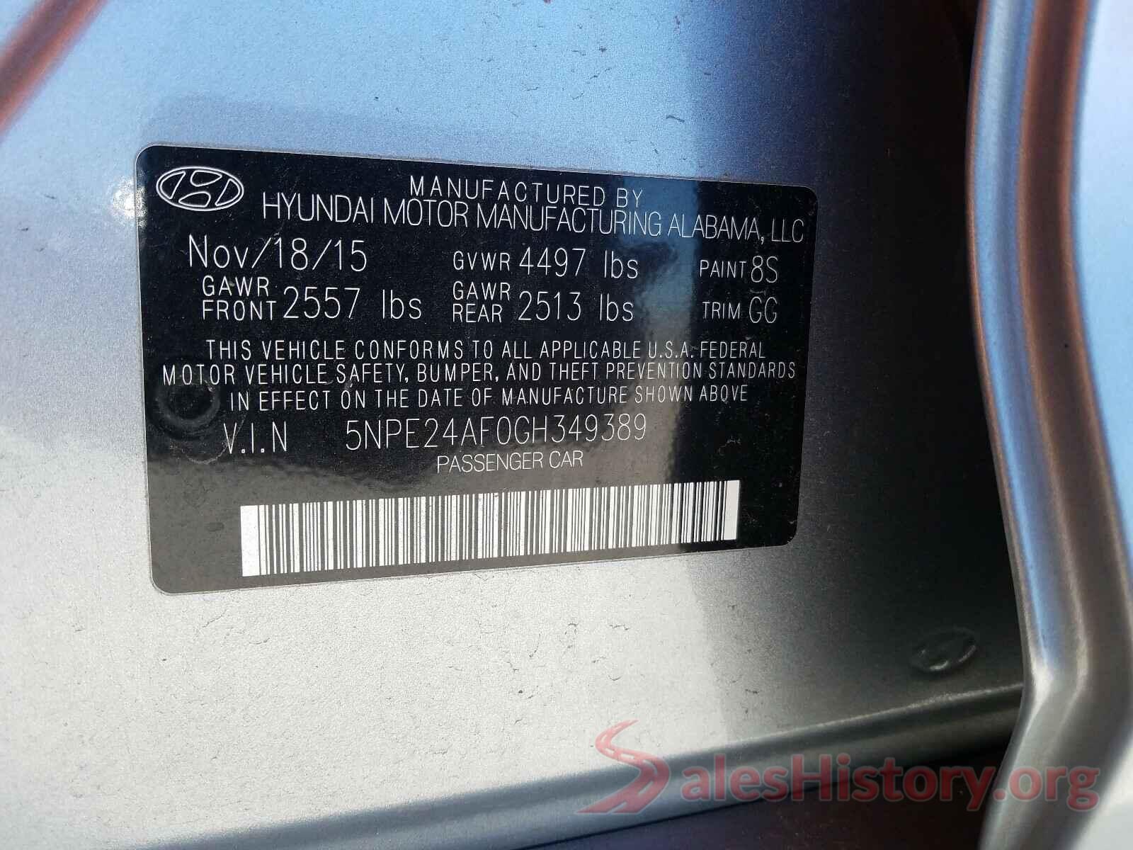 5NPE24AF0GH349389 2016 HYUNDAI SONATA