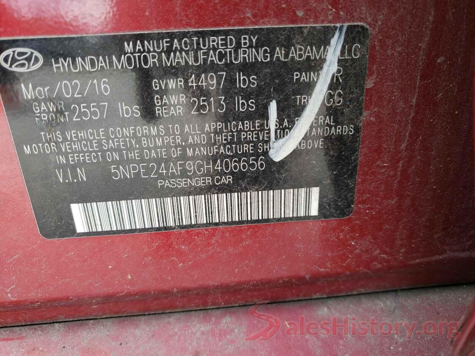 5NPE24AF9GH406656 2016 HYUNDAI SONATA