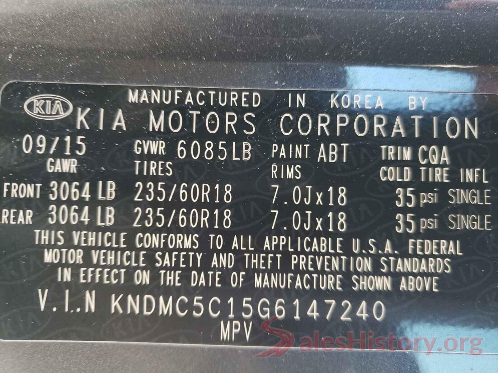 KNDMC5C15G6147240 2016 KIA SEDONA