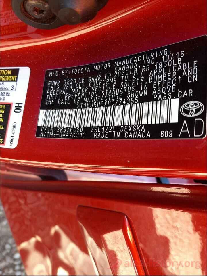 2T1BURHEXHC774355 2017 TOYOTA COROLLA