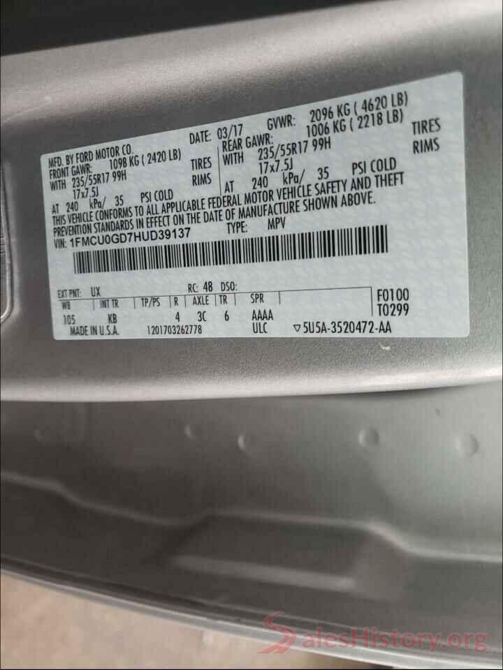 1FMCU0GD7HUD39137 2017 FORD ESCAPE