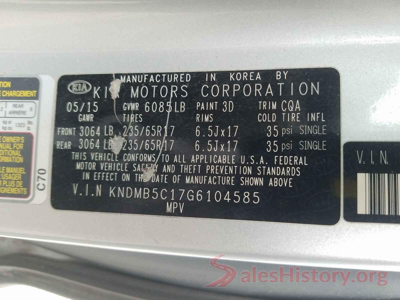 KNDMB5C17G6104585 2016 KIA SEDONA