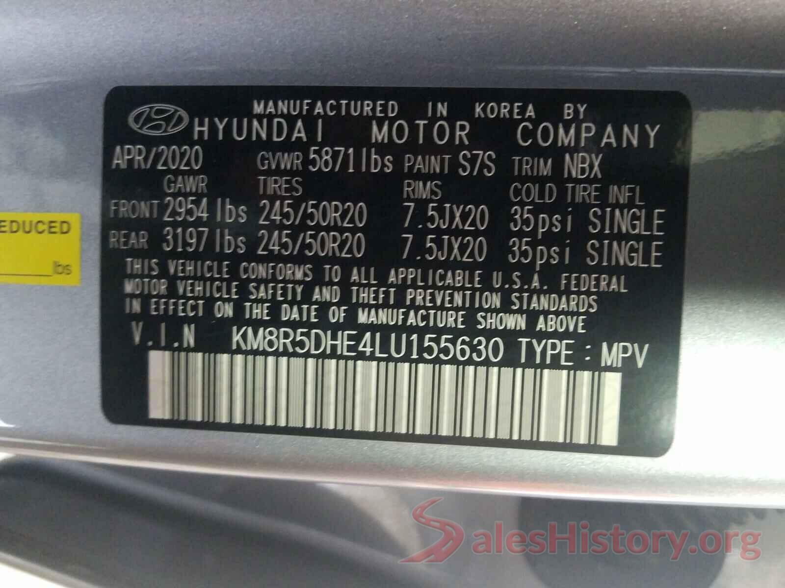 KM8R5DHE4LU155630 2020 HYUNDAI PALISADE