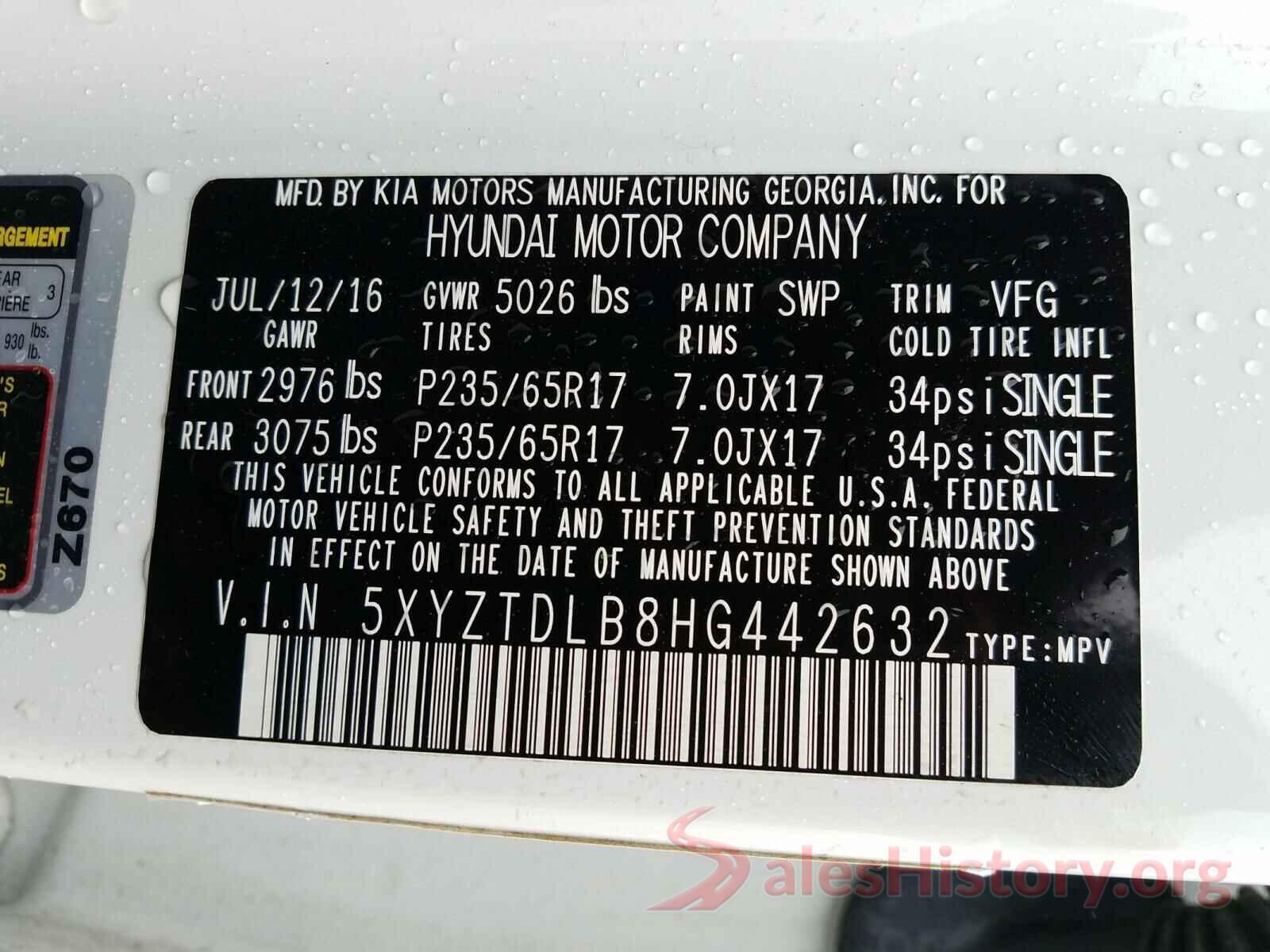 5XYZTDLB8HG442632 2017 HYUNDAI SANTA FE