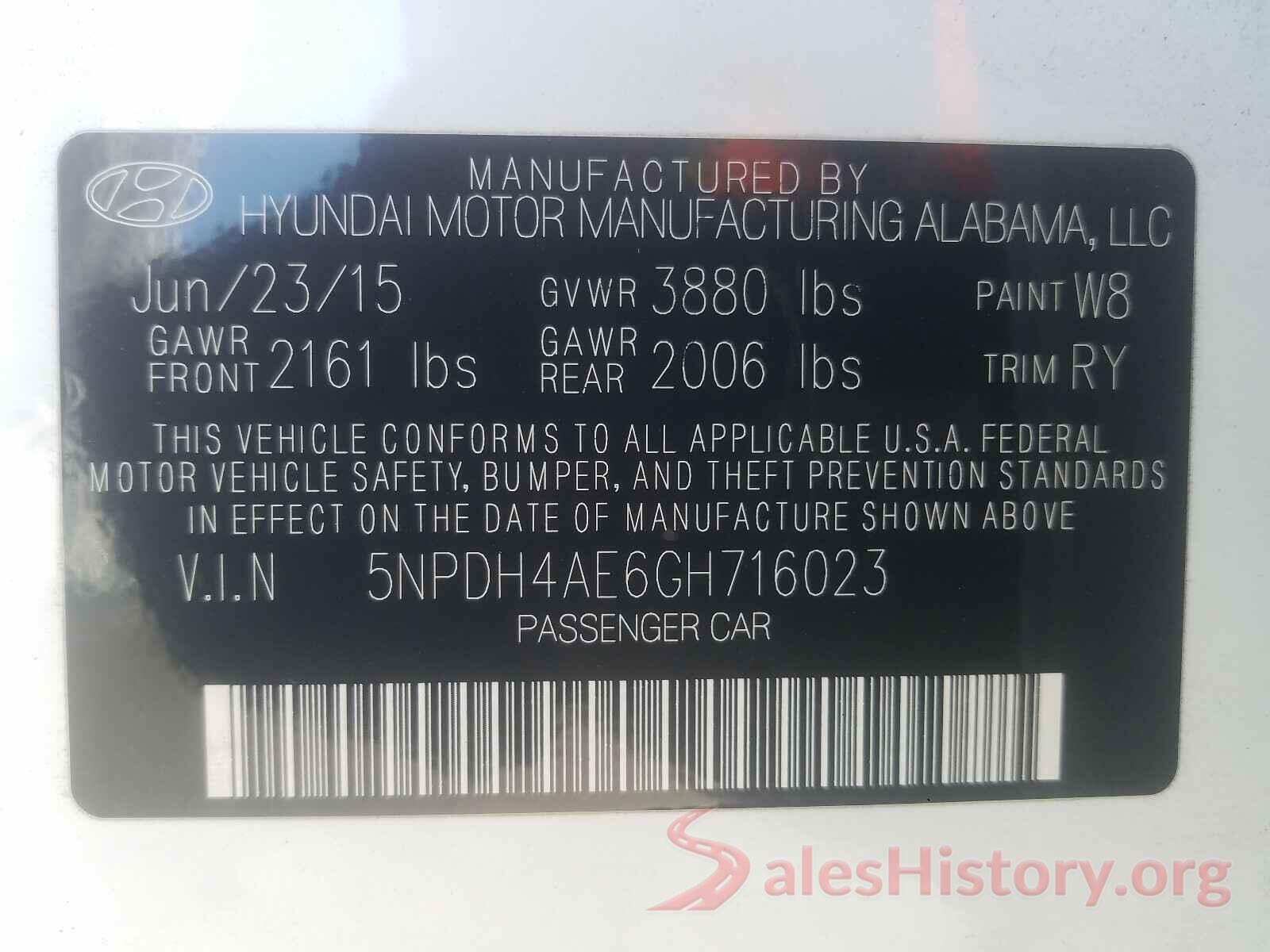 5NPDH4AE6GH716023 2016 HYUNDAI ELANTRA