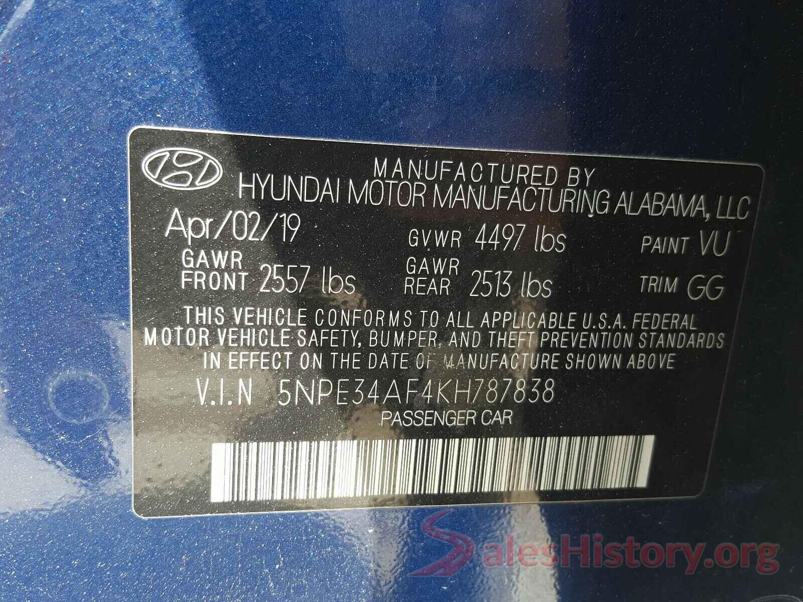 5NPE34AF4KH787838 2019 HYUNDAI SONATA