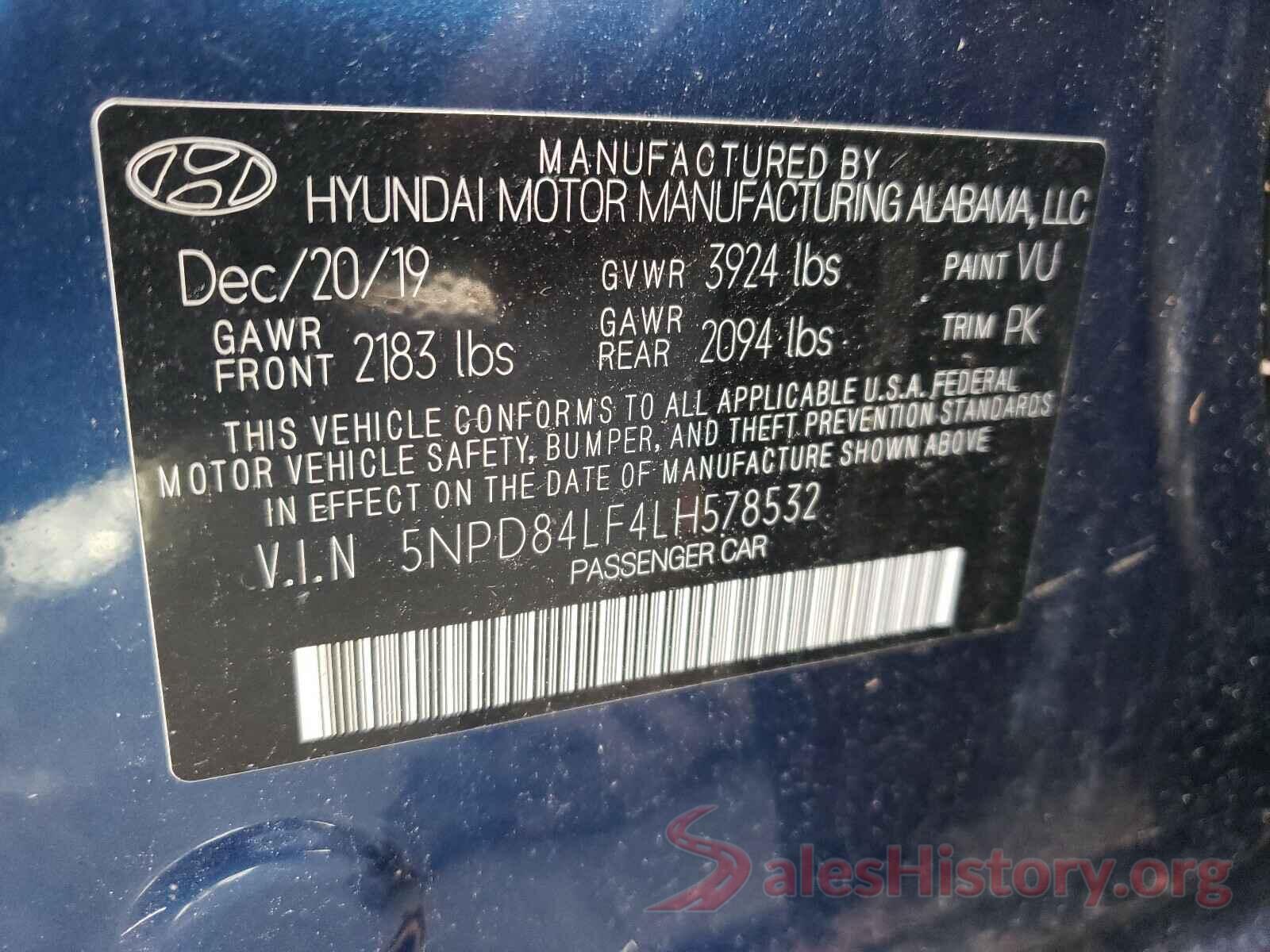 5NPD84LF4LH578532 2020 HYUNDAI ELANTRA