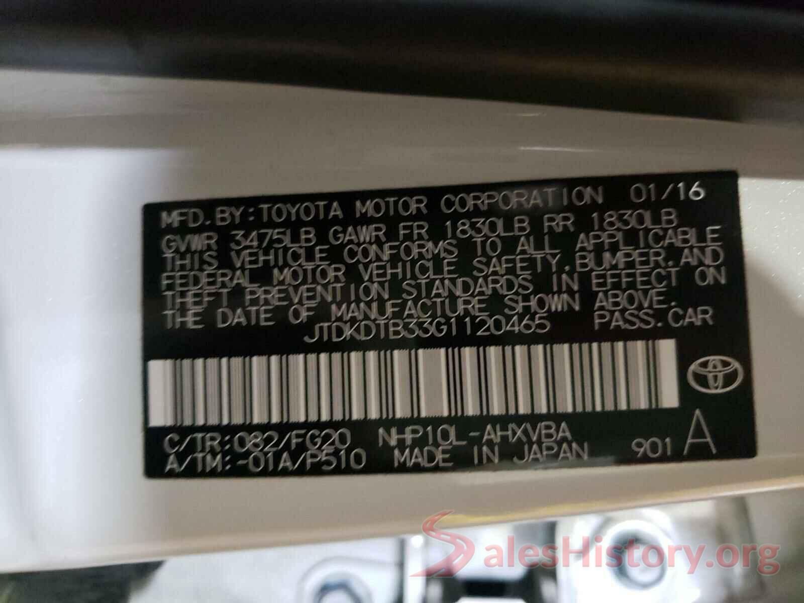 JTDKDTB33G1120465 2016 TOYOTA PRIUS