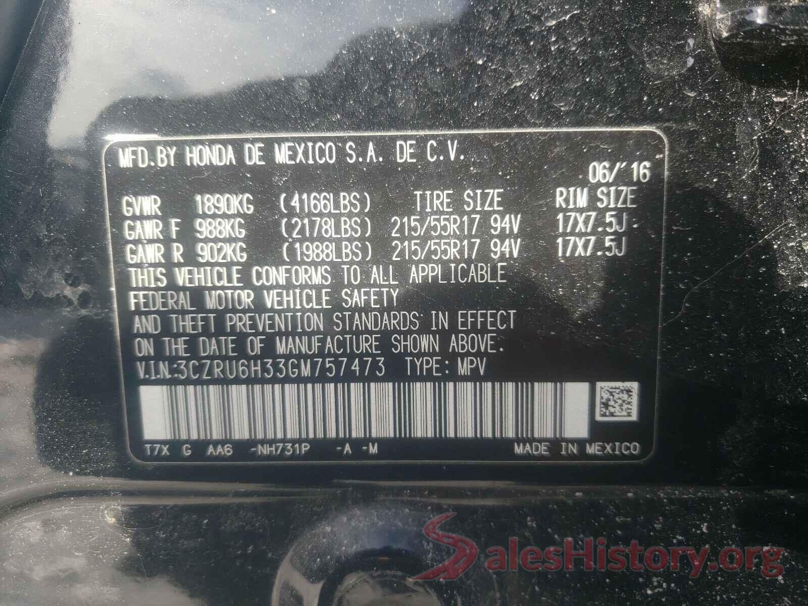 3CZRU6H33GM757473 2016 HONDA HR-V