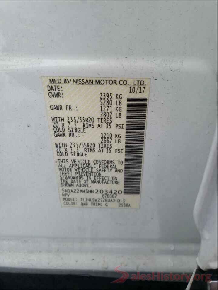 5N1AZ2MH5HN203420 2017 NISSAN MURANO