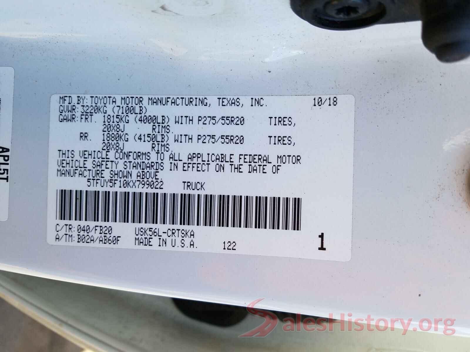 5TFUY5F10KX799022 2019 TOYOTA TUNDRA