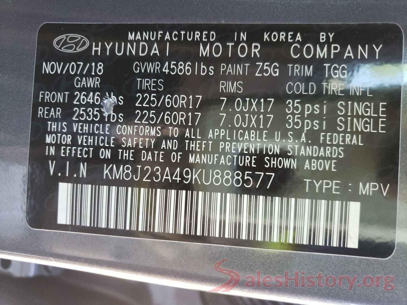 KM8J23A49KU888577 2019 HYUNDAI TUCSON