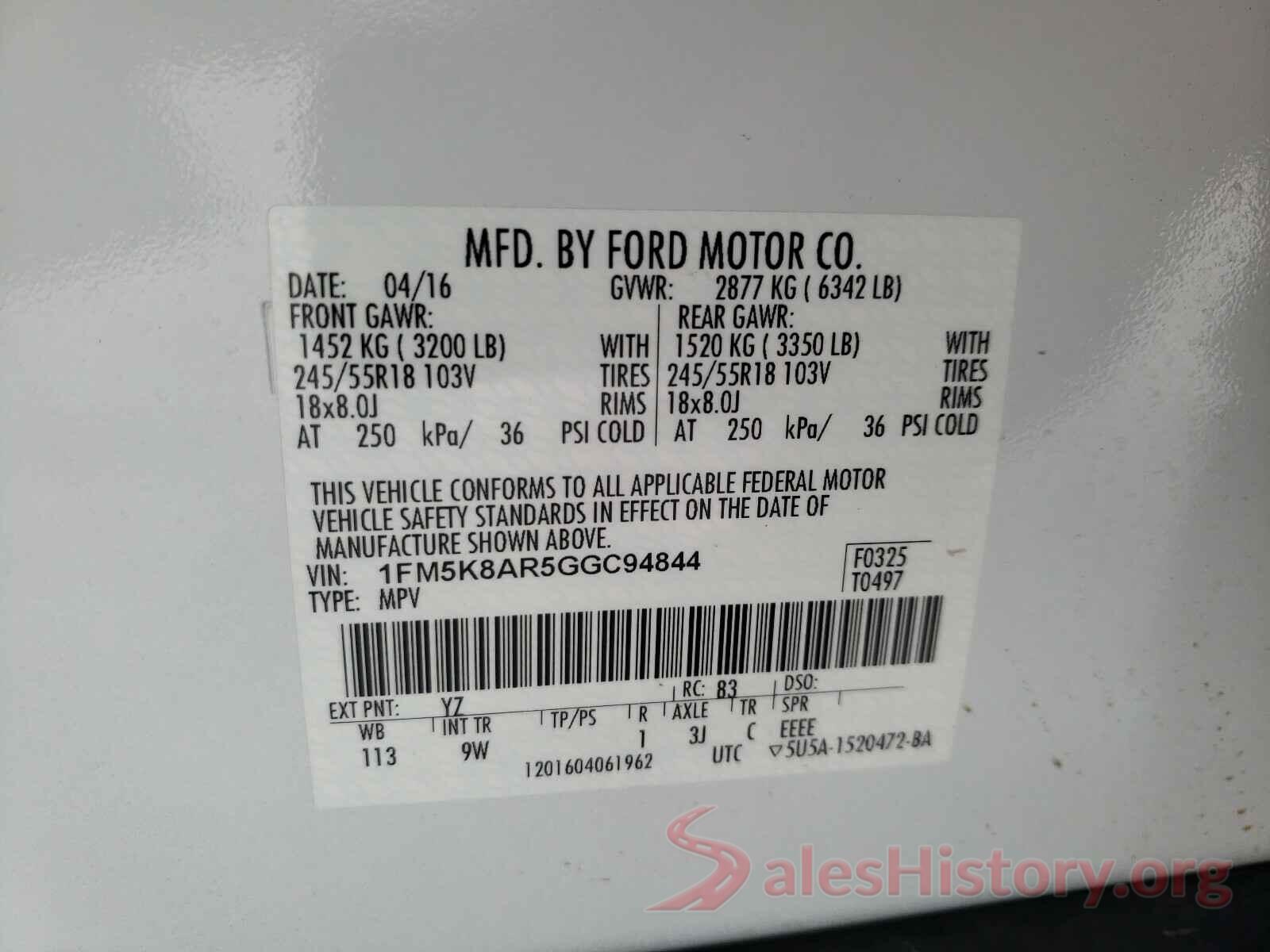 1FM5K8AR5GGC94844 2016 FORD EXPLORER