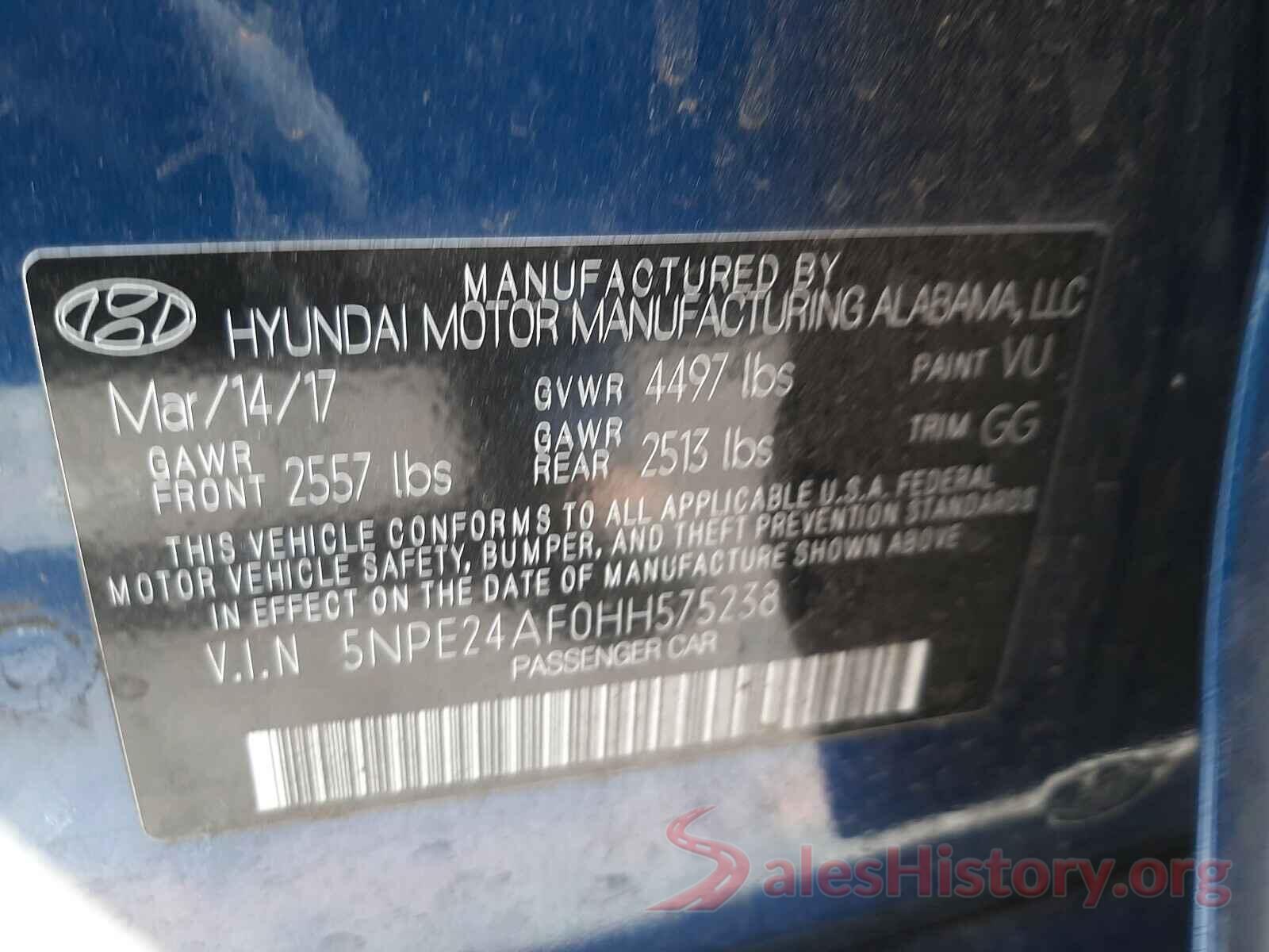 5NPE24AF0HH575238 2017 HYUNDAI SONATA