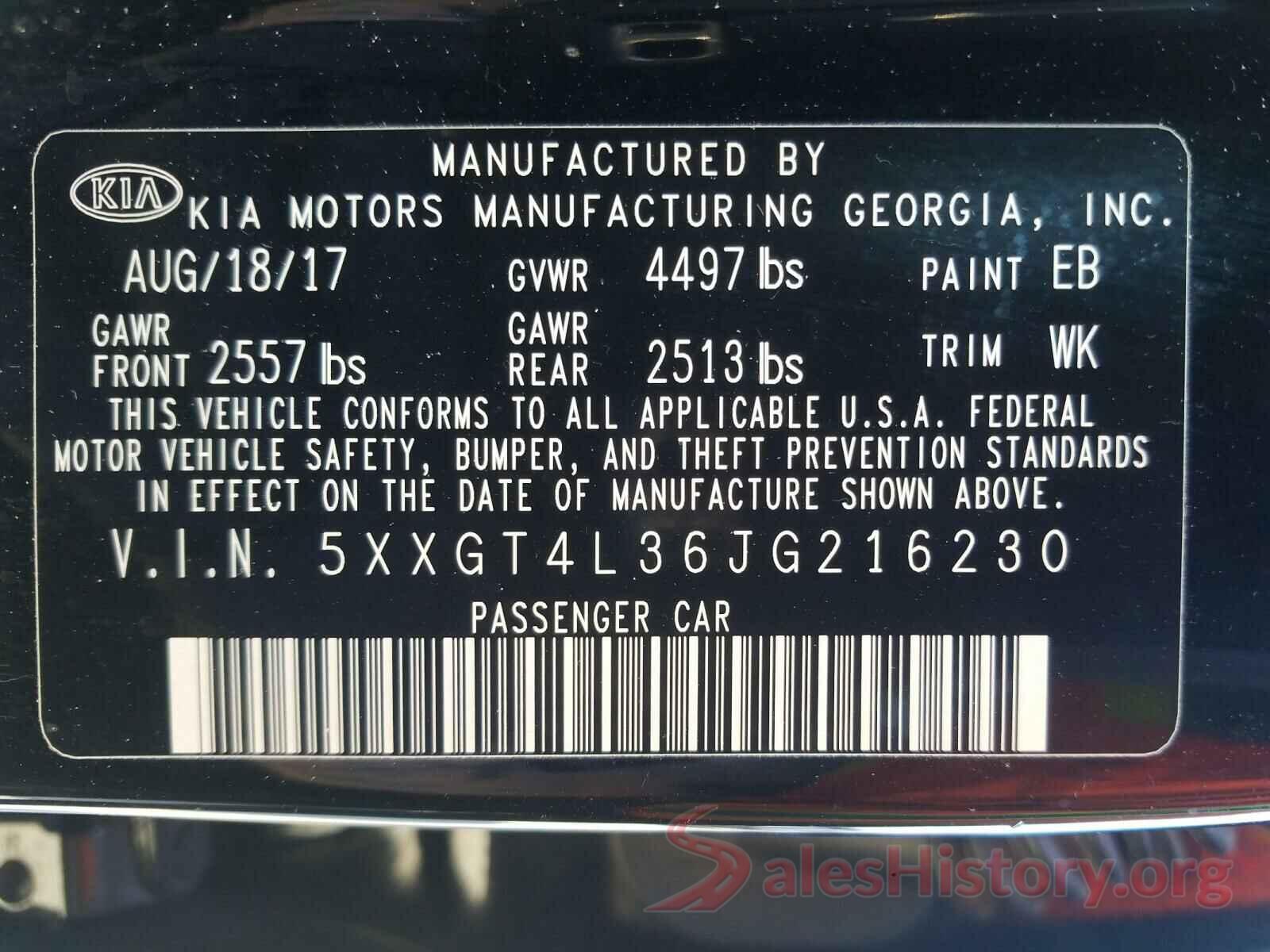 5XXGT4L36JG216230 2018 KIA OPTIMA